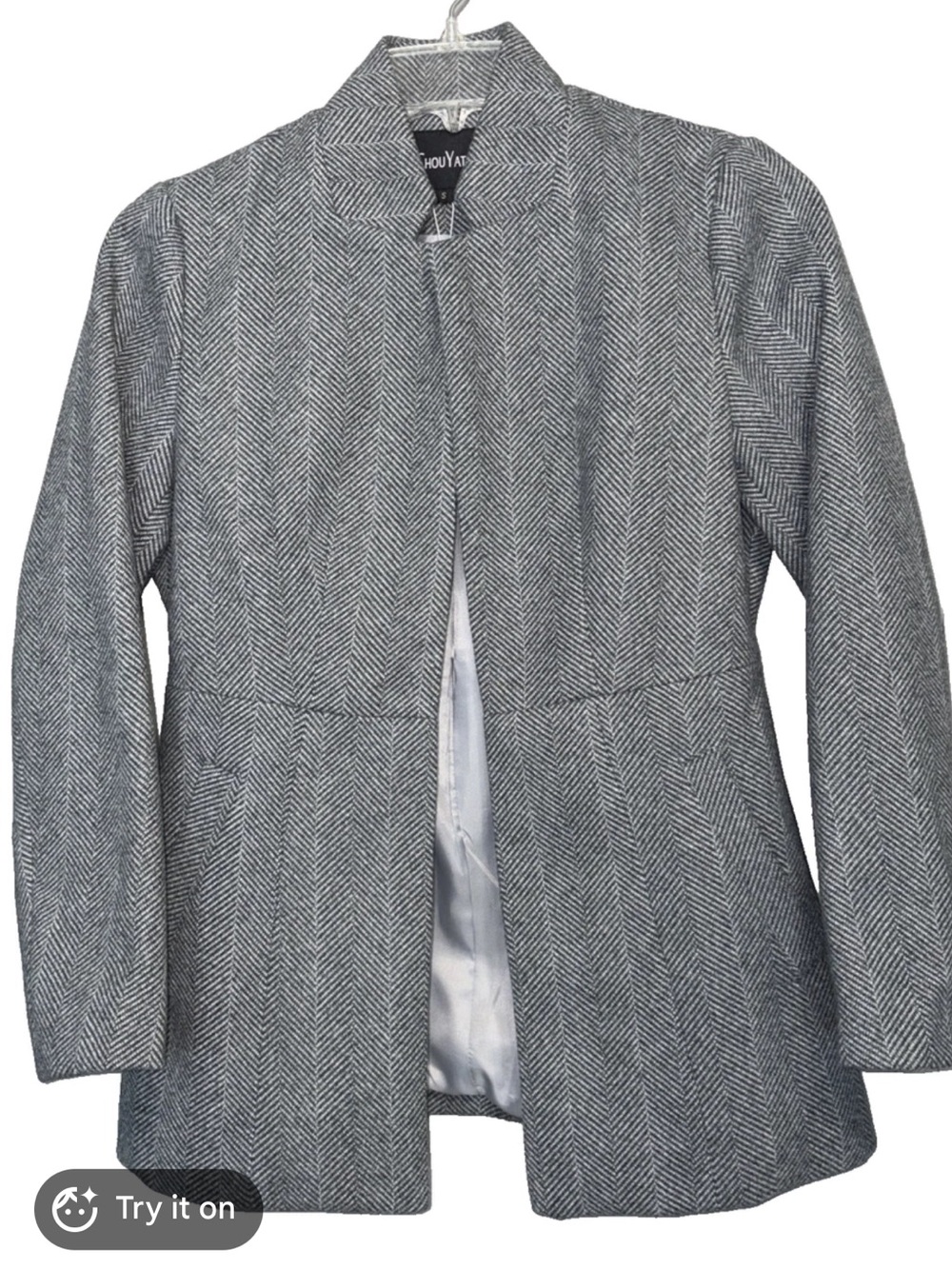 Chou Yatou Gray Herringbone Women's Blazer Jacket